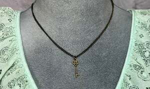 Handmade Tiny Antique Brass Finish Skeleton Key 16" Chain Necklace
